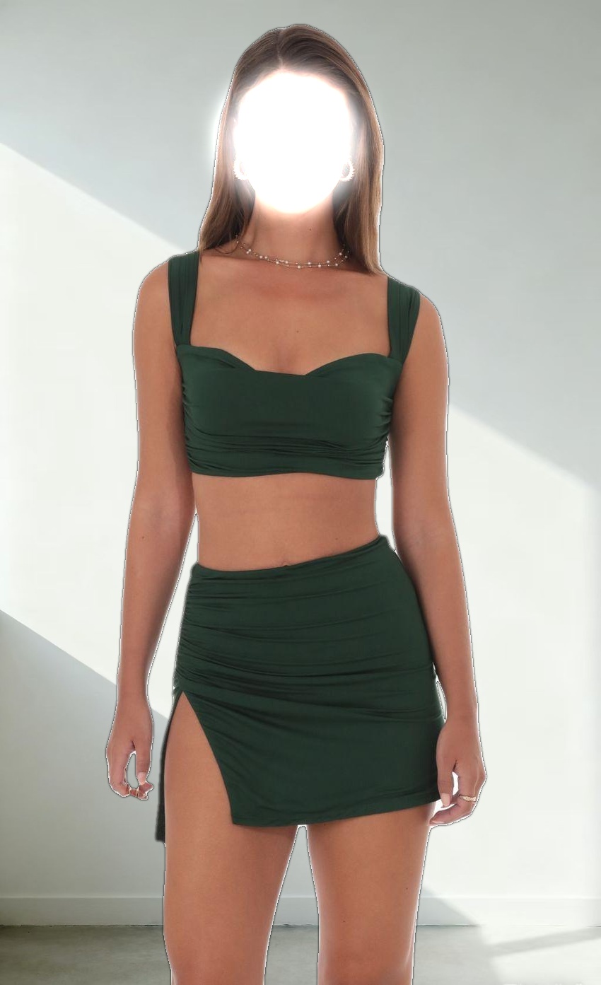 Ruched Two Piece Skirt Set in Green