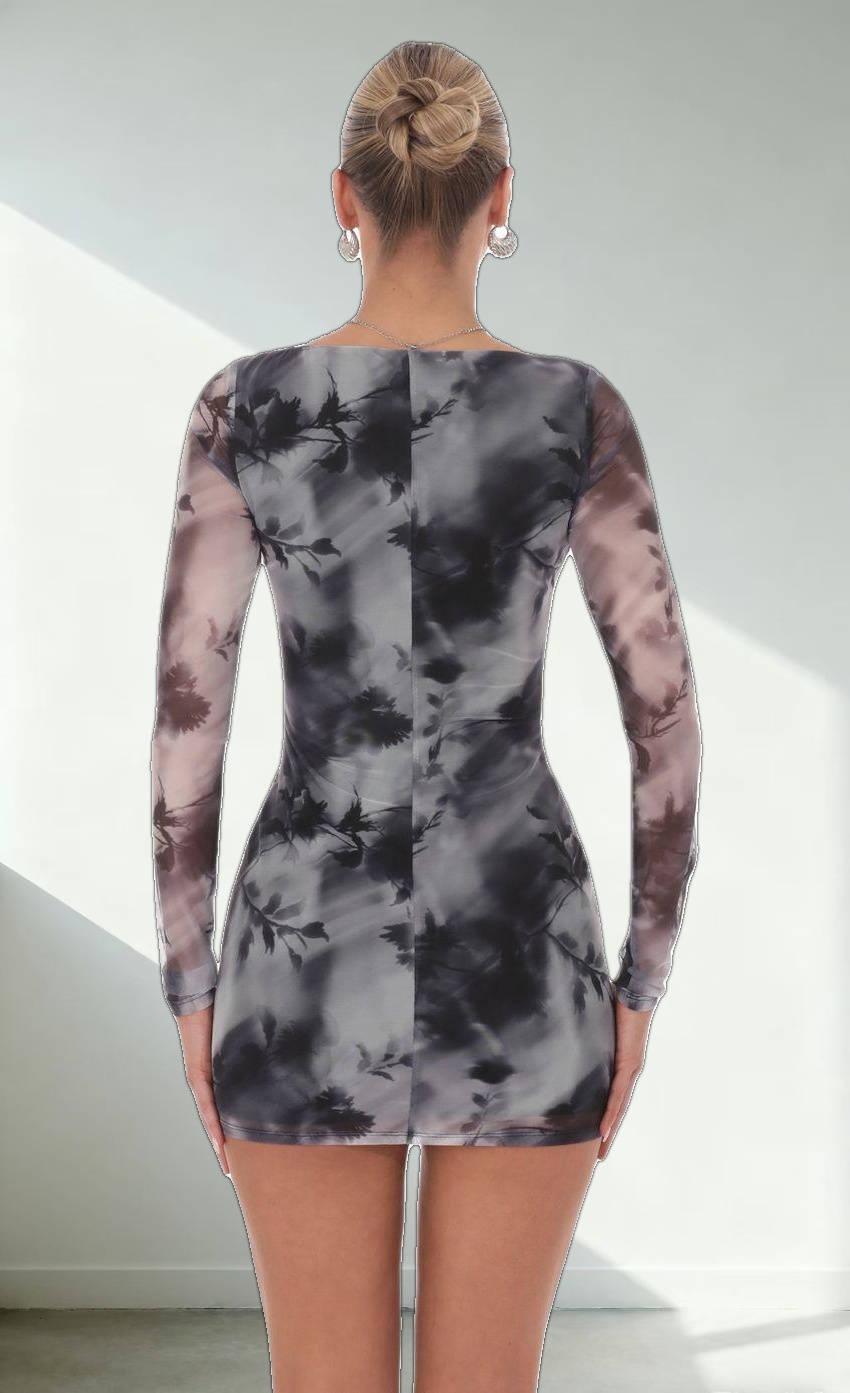 Midnight Print Bodycon Dress in Grey