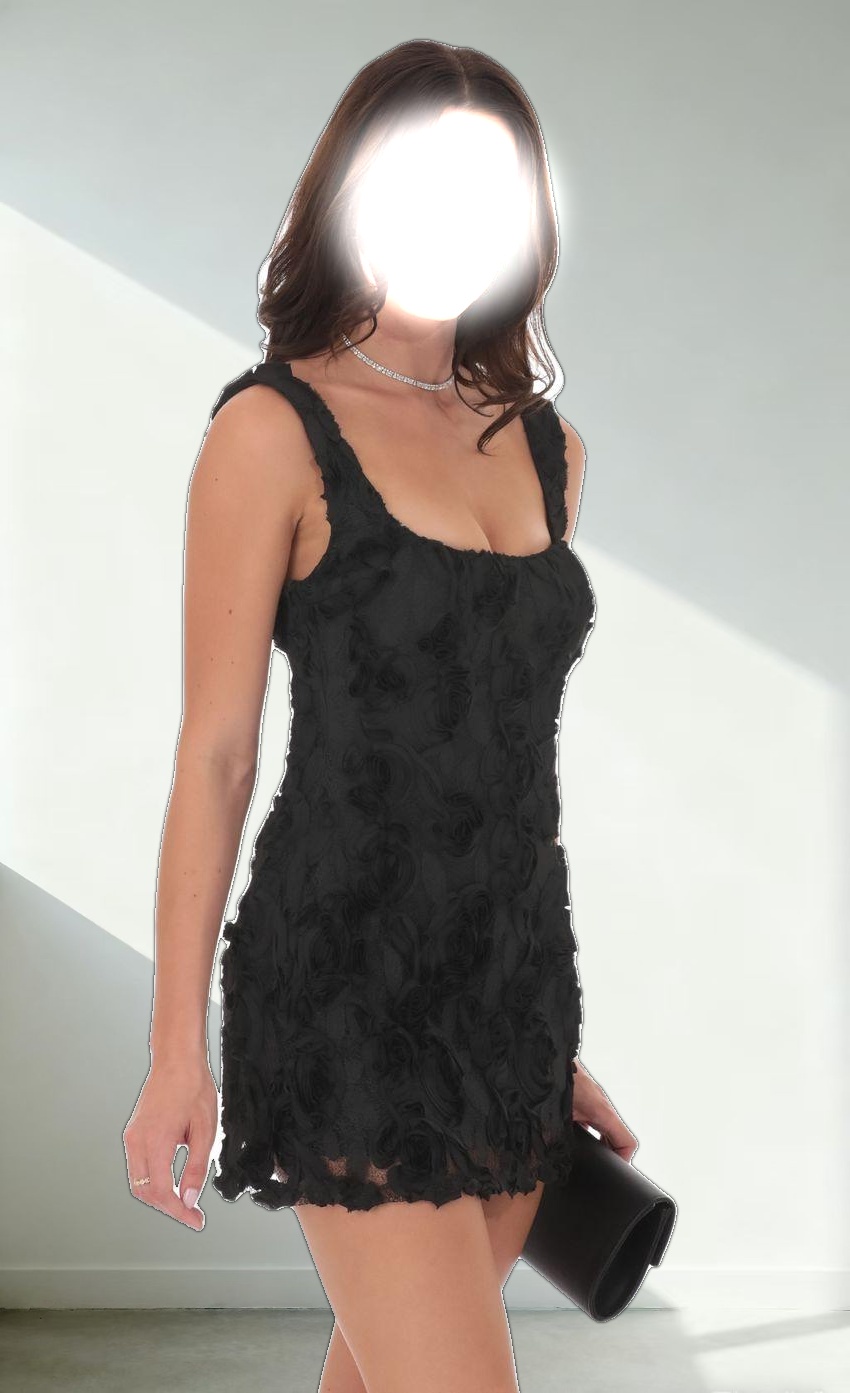 Textured Floral Bodycon Dress in Black