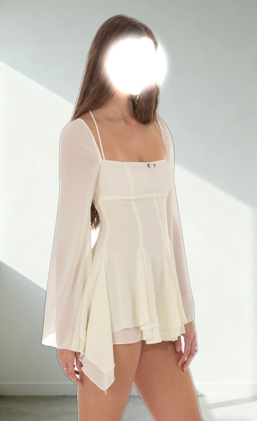 Chiffon Flare Sleeve A-line Dress in Cream