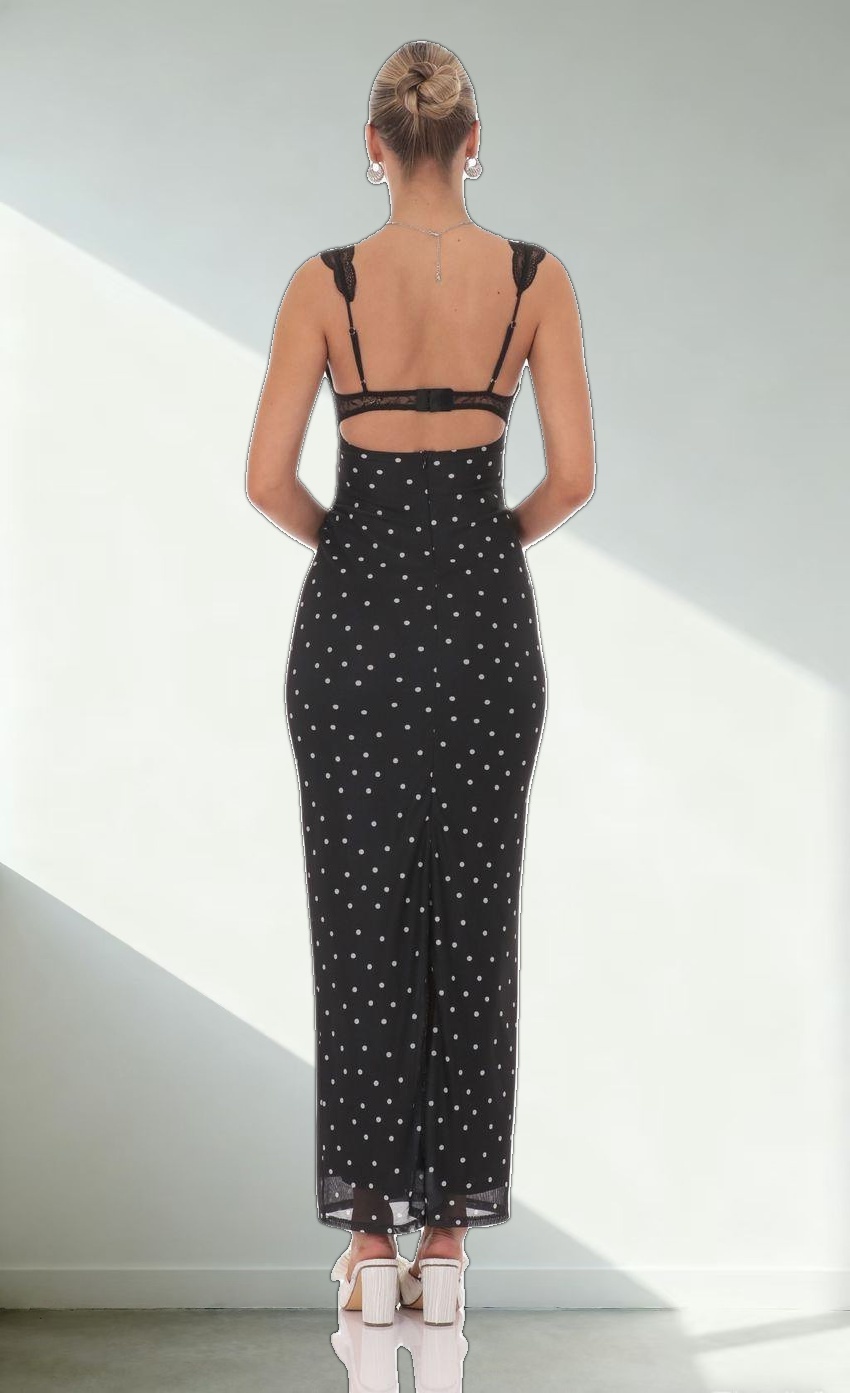 Cutout Polka Dot Maxi Dress in Black