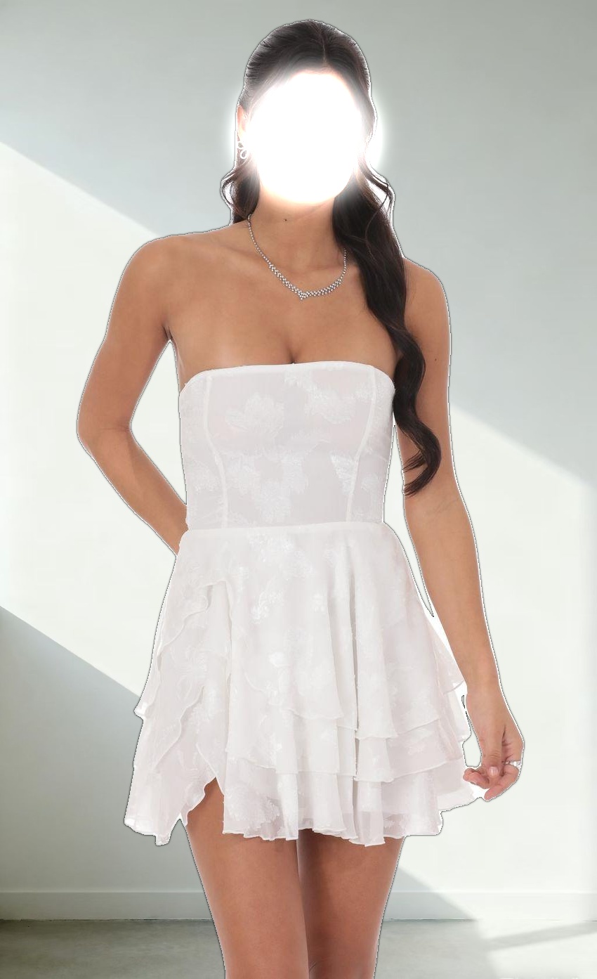 Floral Strapless Asymmetrical Dress in White