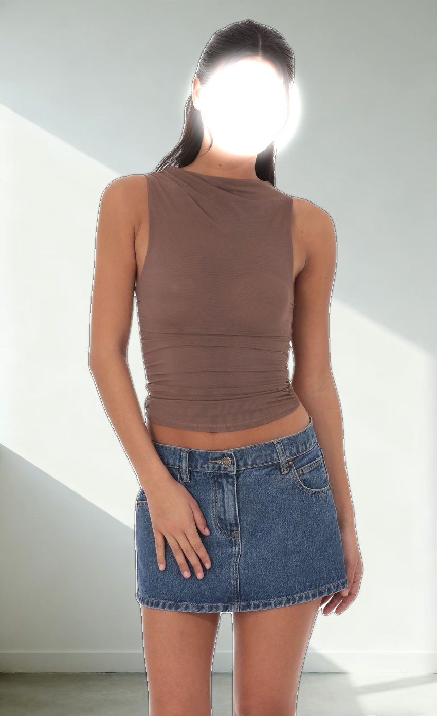 Mesh Ruched Top in Taupe