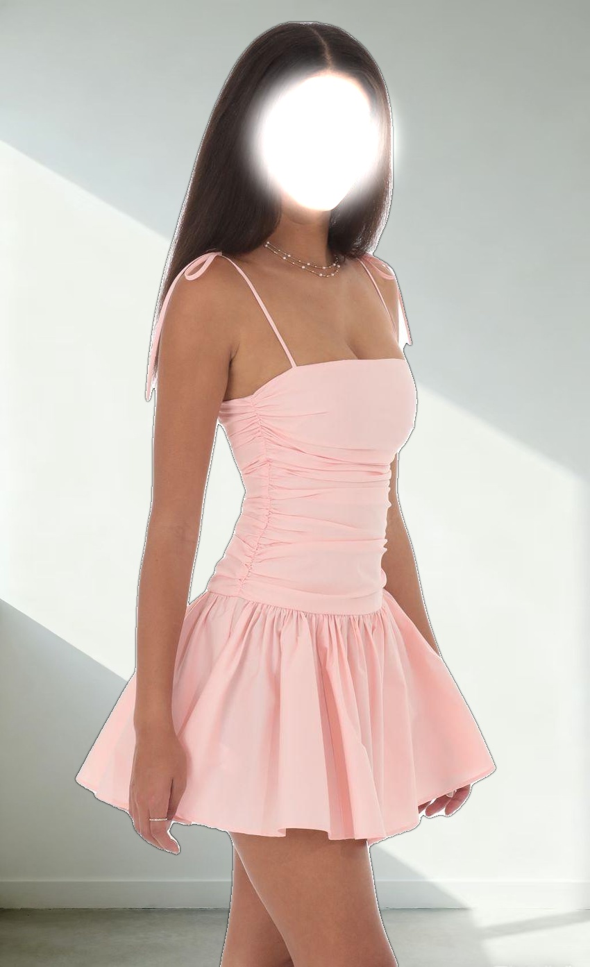 Ruched Fit and Flare Dress in Pink
