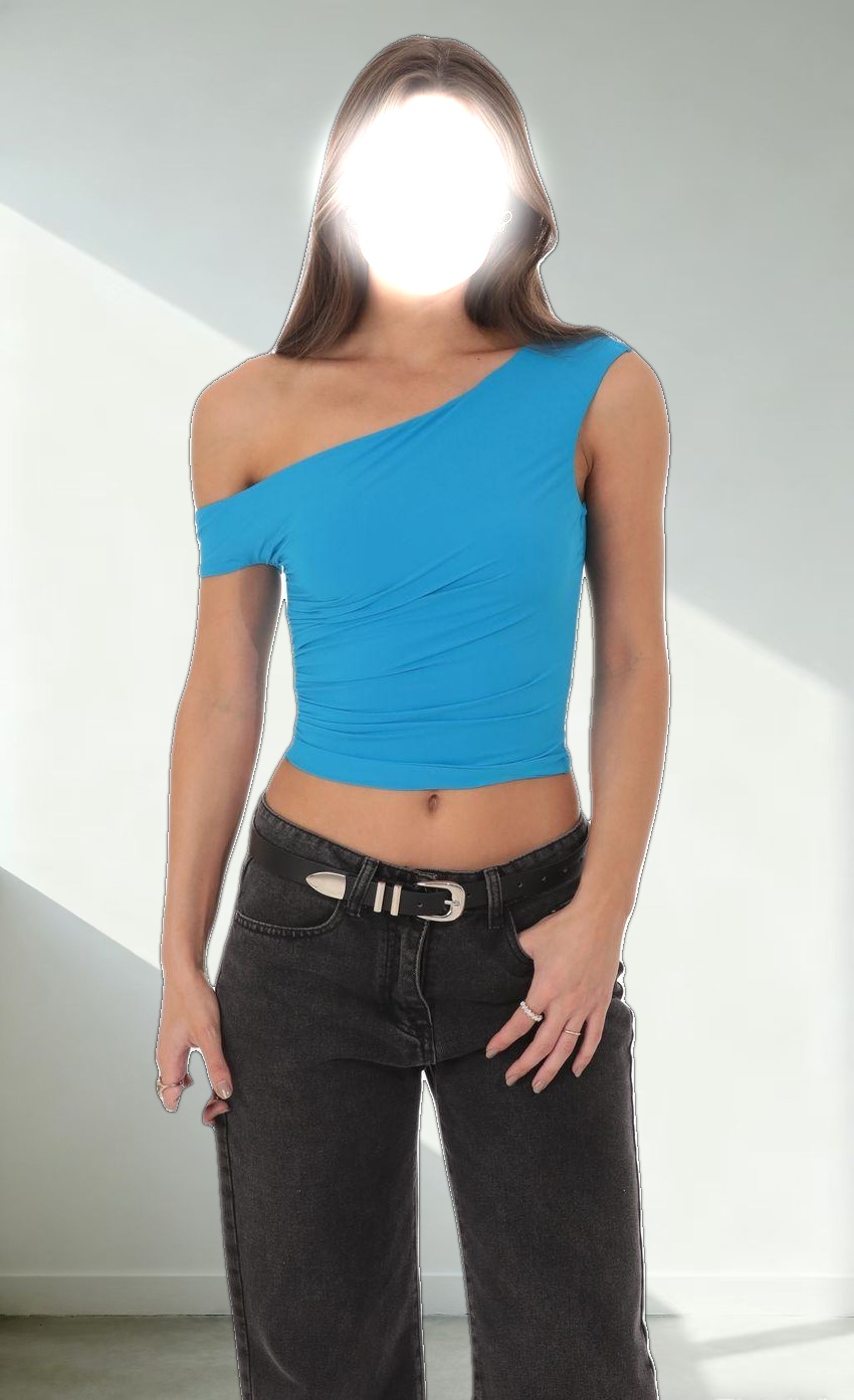 Off Shoulder Crop Top in Blue