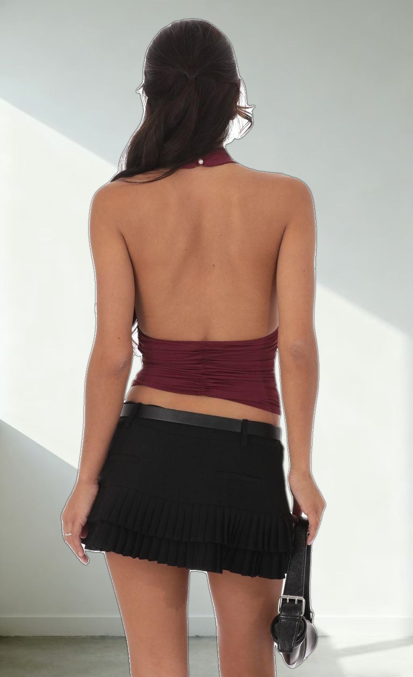 Mock Neck Halter Top in Burgundy