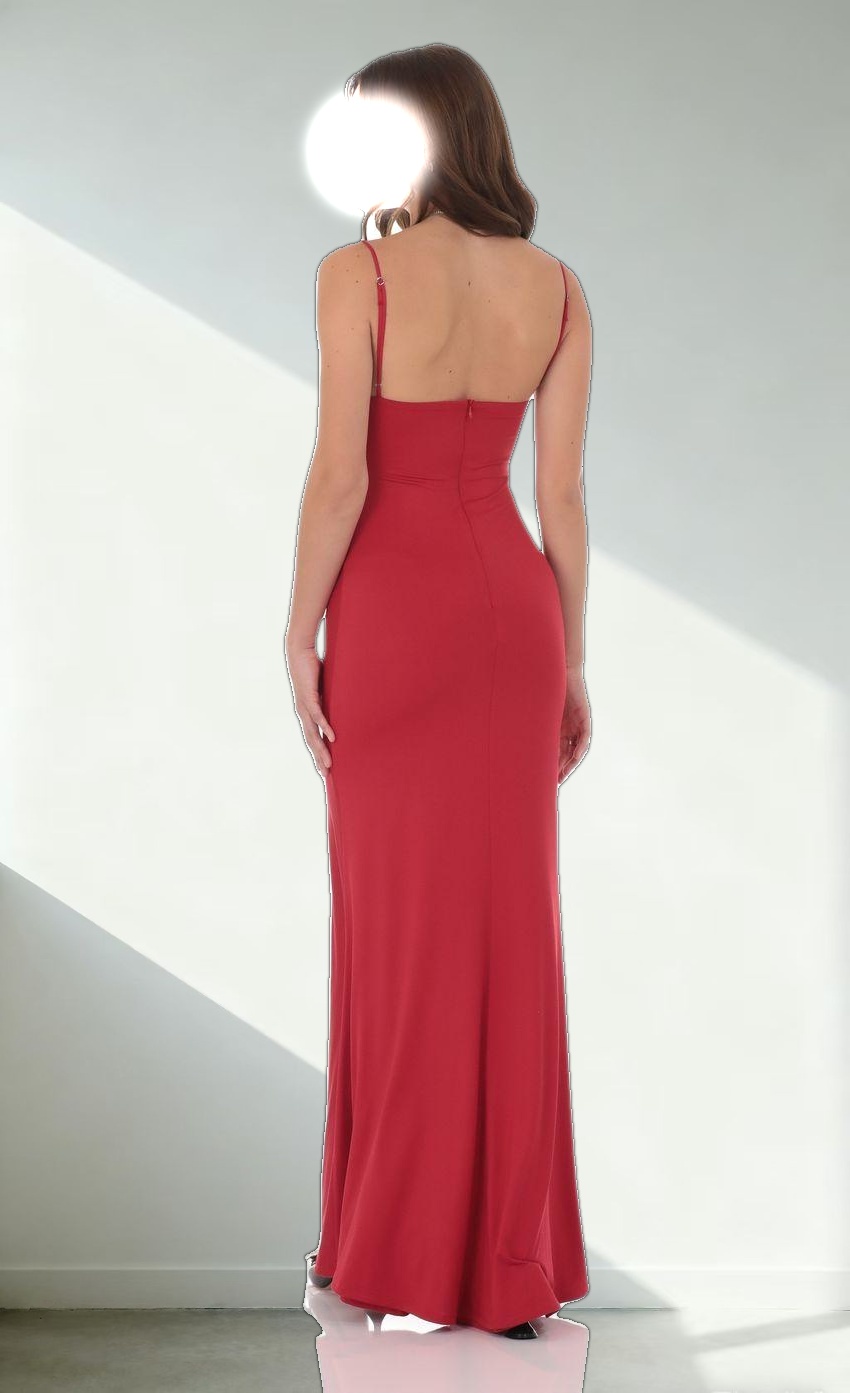 Cowl Neck Mermaid Maxi Dress in Red