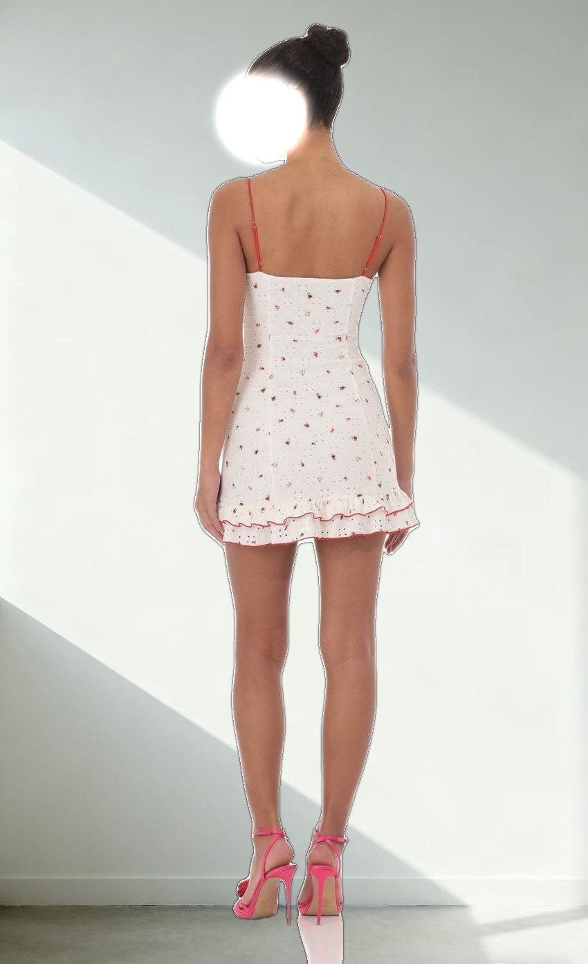 Floral Eyelet Ruffle Dress in White