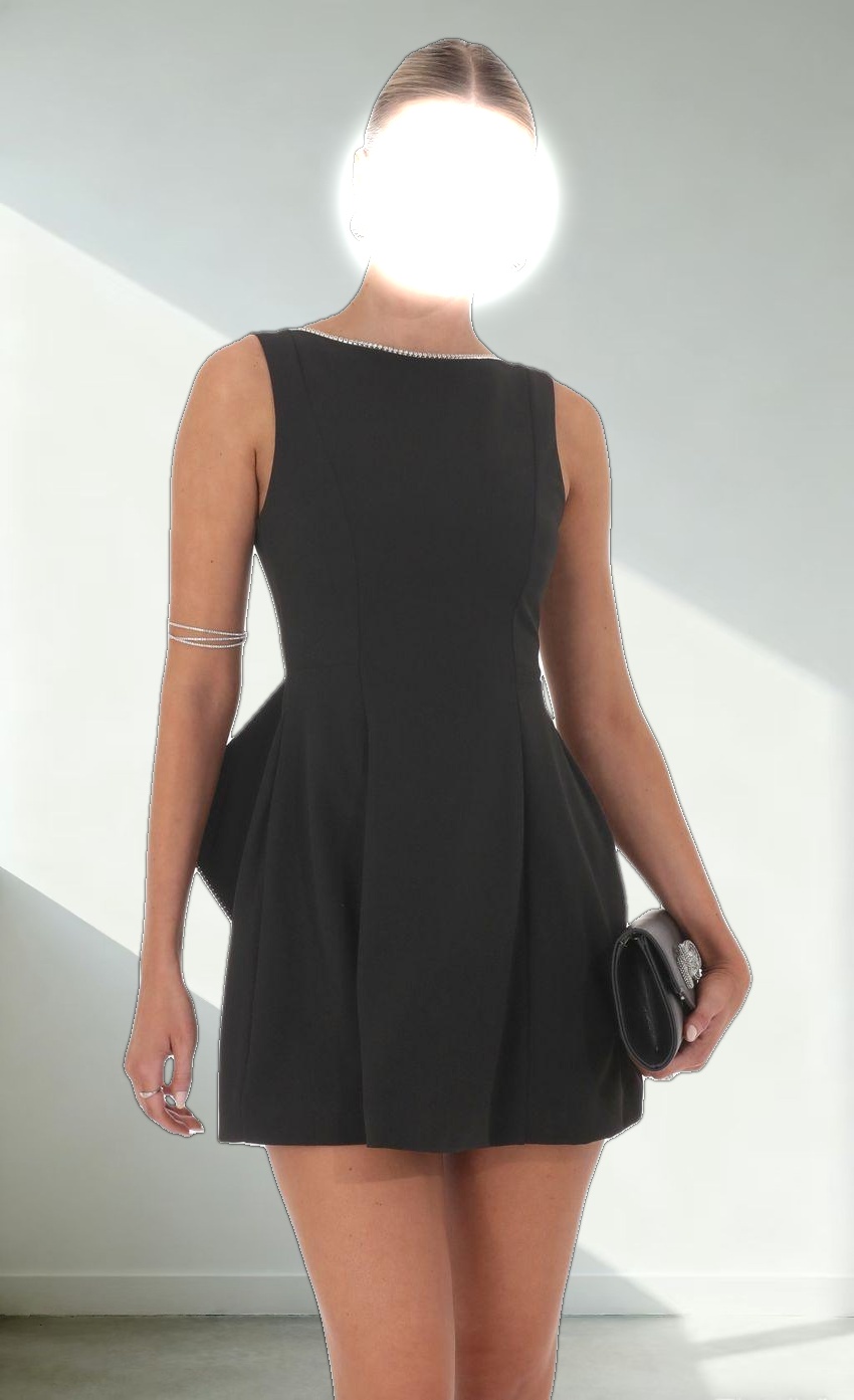 Attachable Rhinestone Fishtail Dress in Black