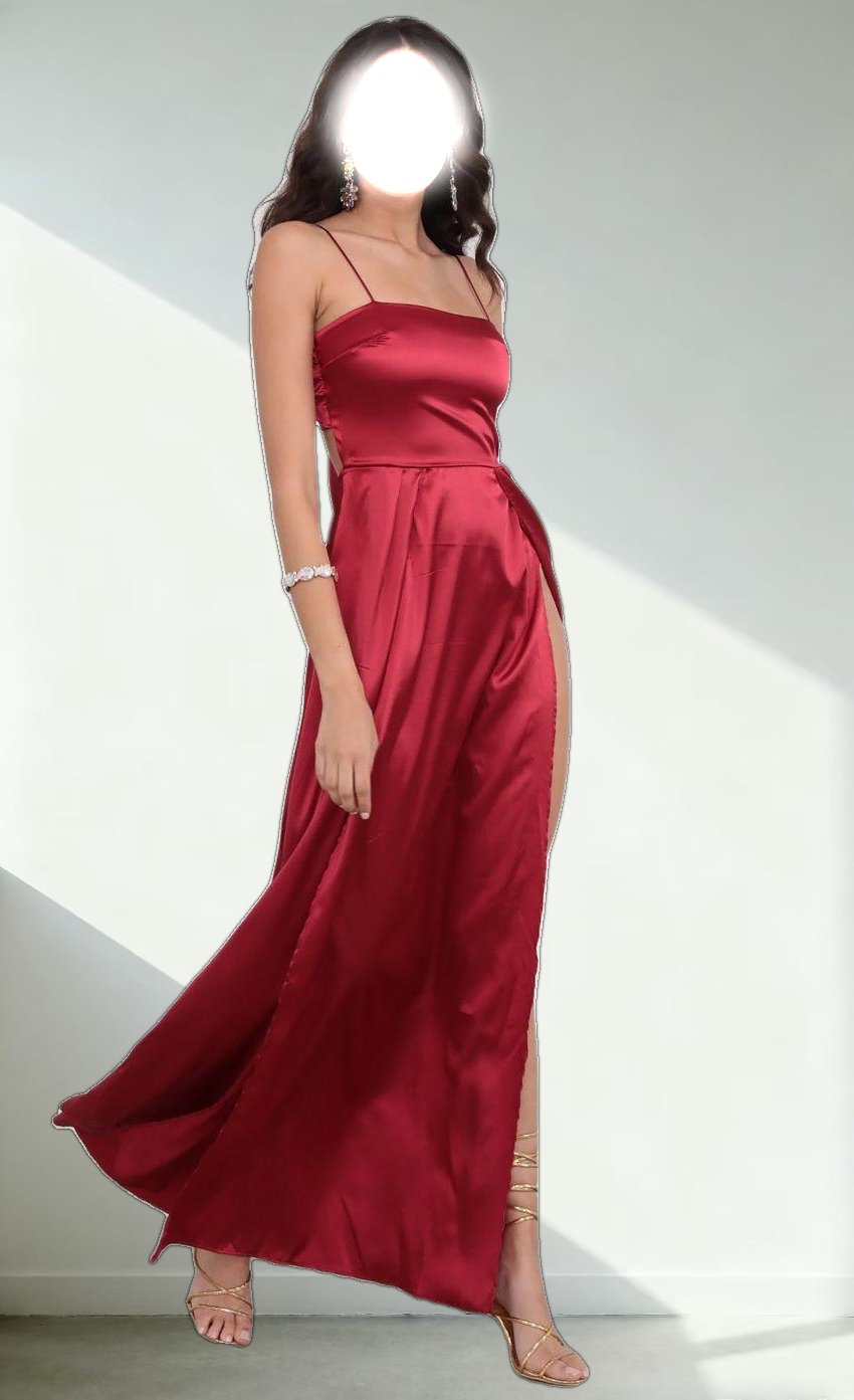 Satin Maxi Dress in Red