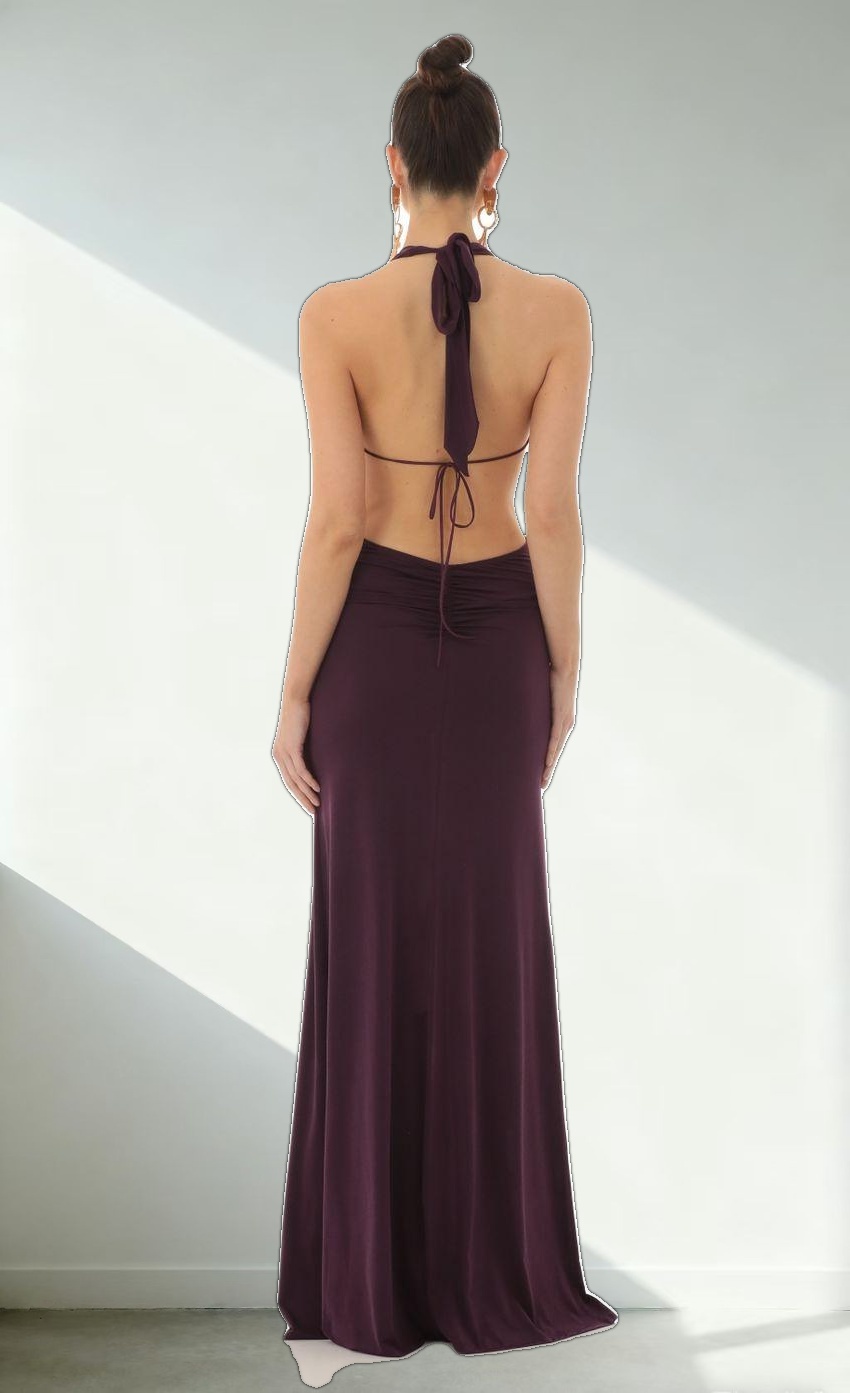 Front Slit Open Back Maxi Dress in Purple