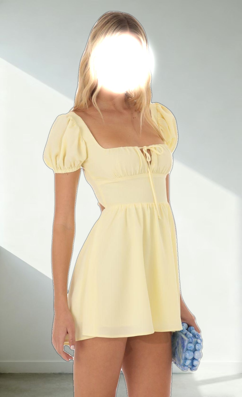 Puff Sleeve Mini Dress in Yellow