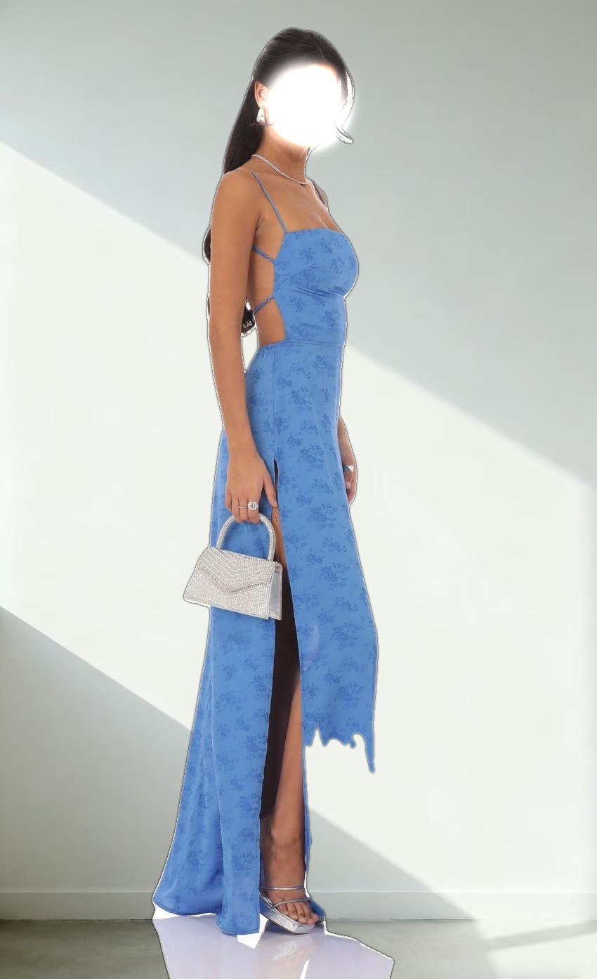 Satin Floral Maxi Dress in Blue