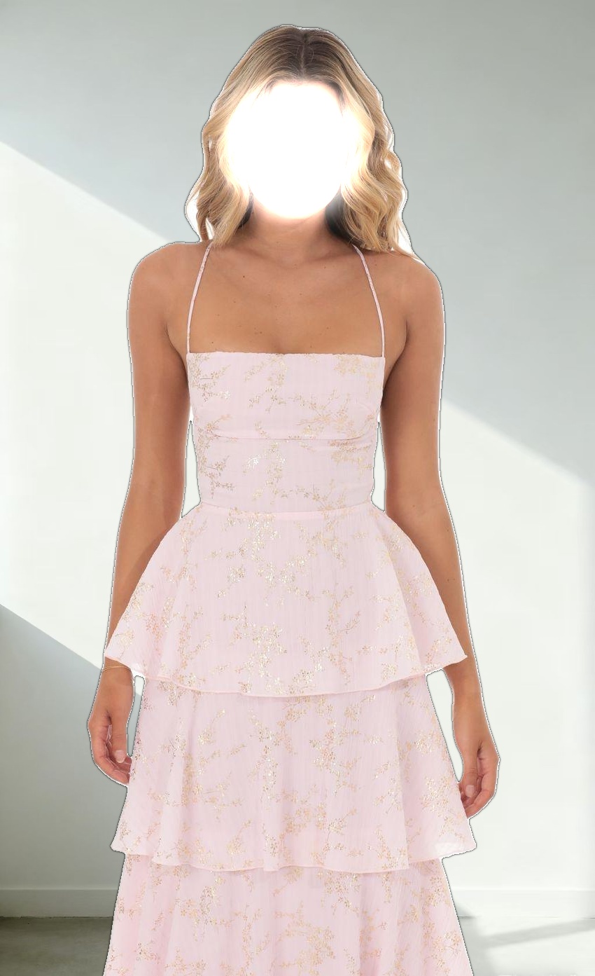 Crinkle Foiled Floral Maxi Dress in Pink