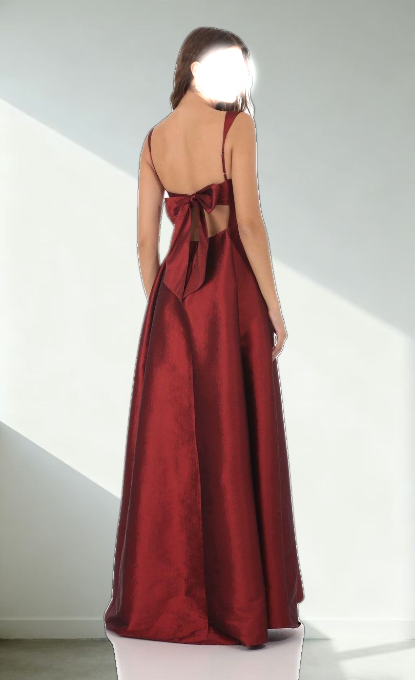 Square Neck Fit and Flare Gown in Maroon