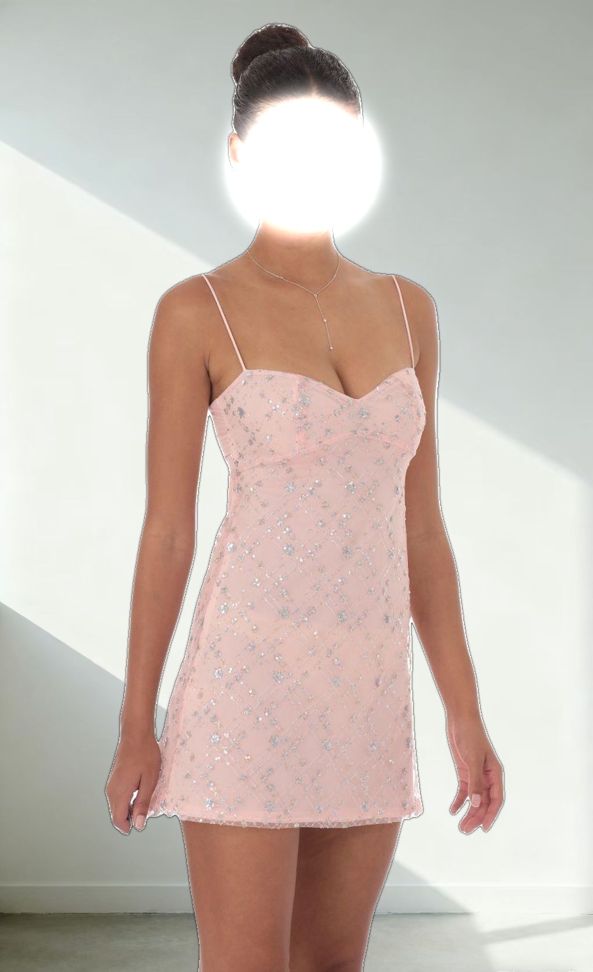 Glitter Sequin Babydoll Dress in Pink