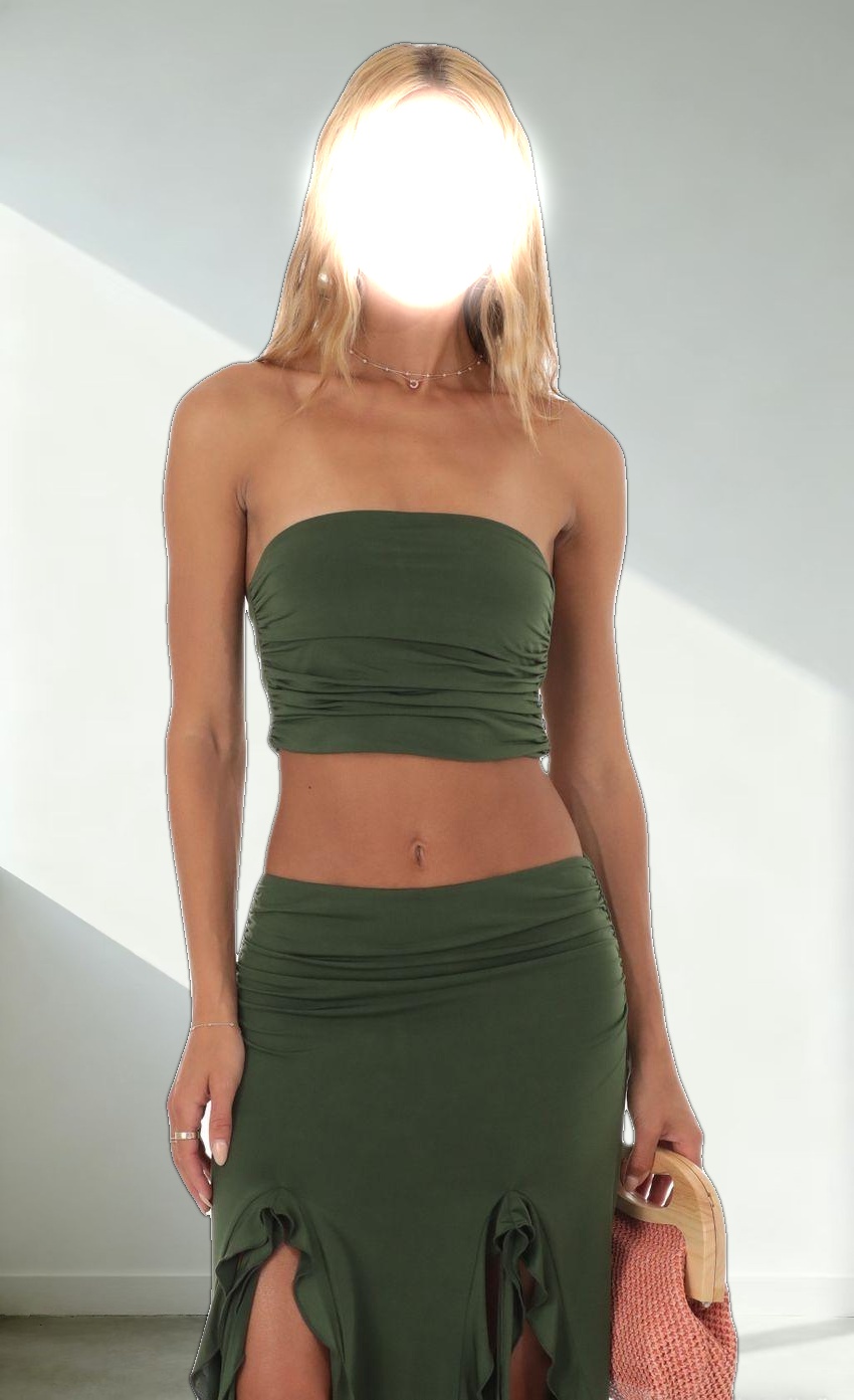 Ruffle Slit Two Piece Set in Green