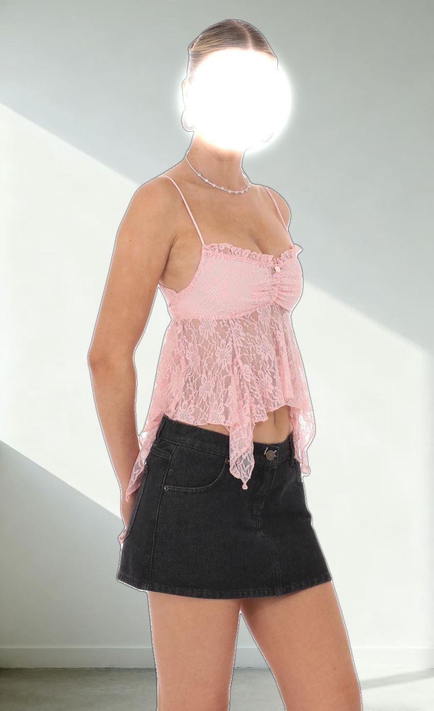 Lace Babydoll Top in Pink