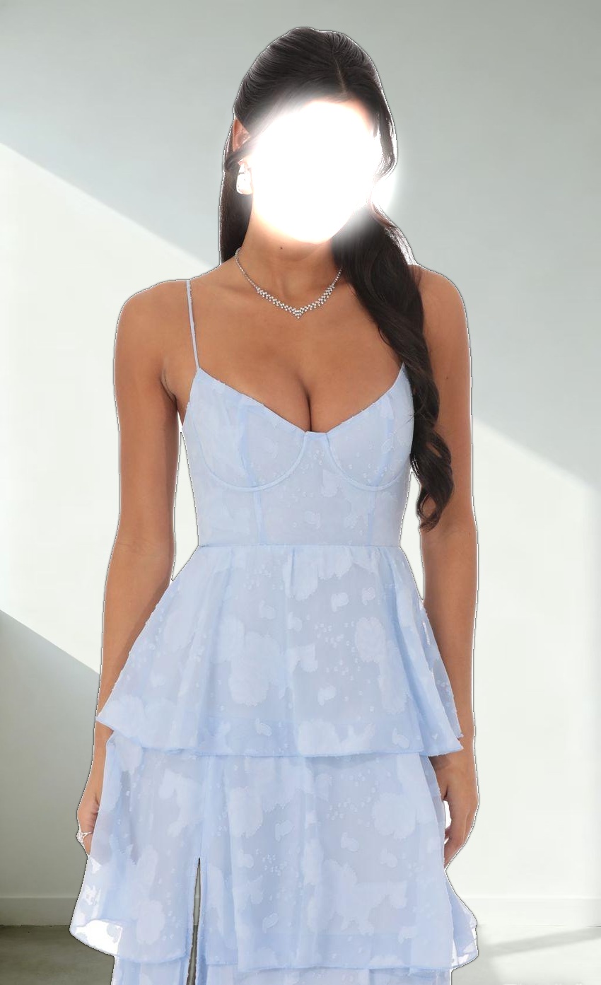 Floral Ruffle A-line Maxi Dress in Sky Blue