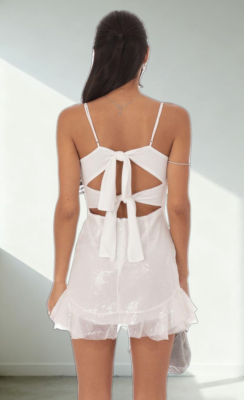 Sequin Ruffle Dress in White
