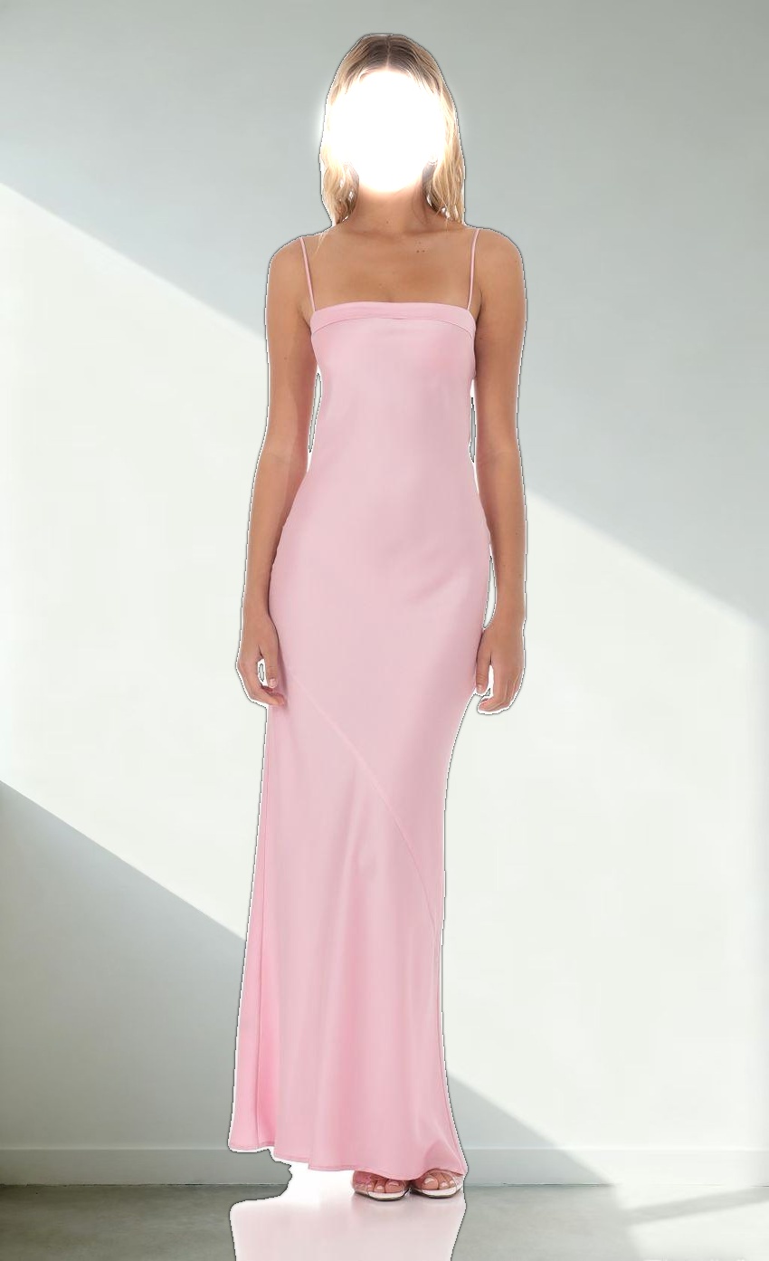Satin Open Back Maxi Dress in Pink