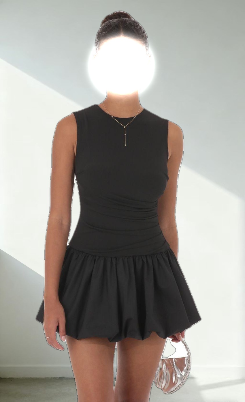 High Neck Bubble Dress in Black