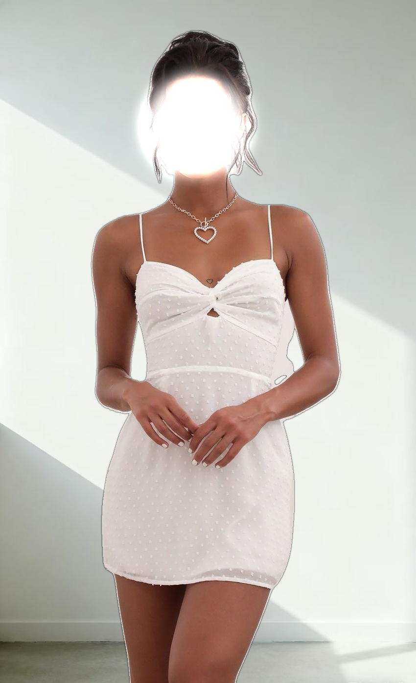 Front Twist Chiffon Dress in White