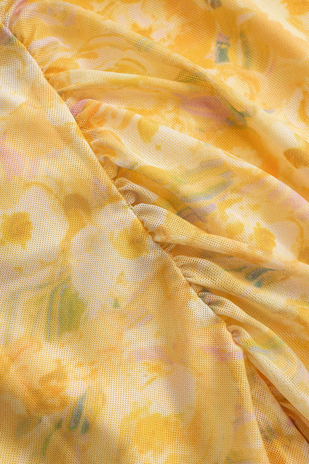 Floral Mesh Ruffled Ruched V-Neck Sleeveless Mini Dress