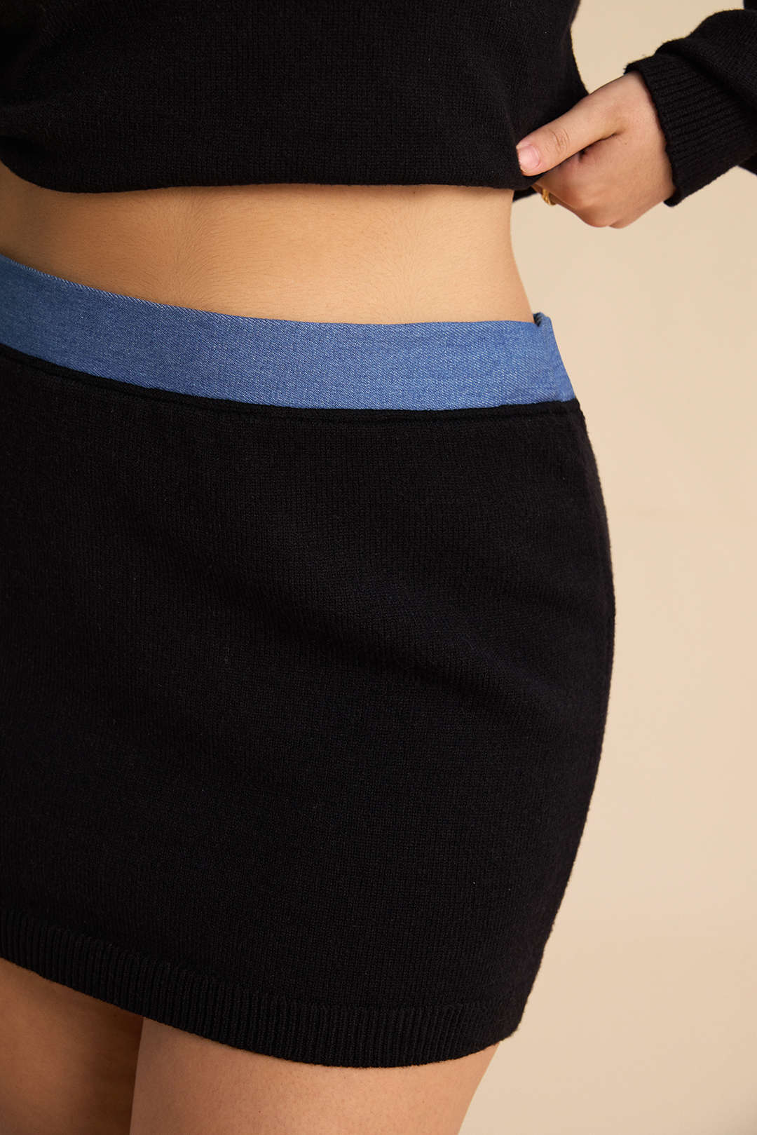 Plus Size Knit High Waist Patchwork Skirt