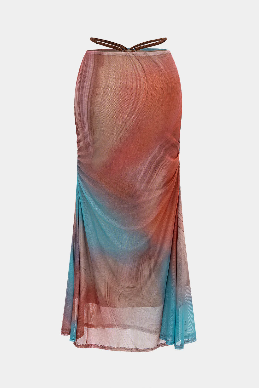 Colorblock Print Mesh Ruched Women's Skirt