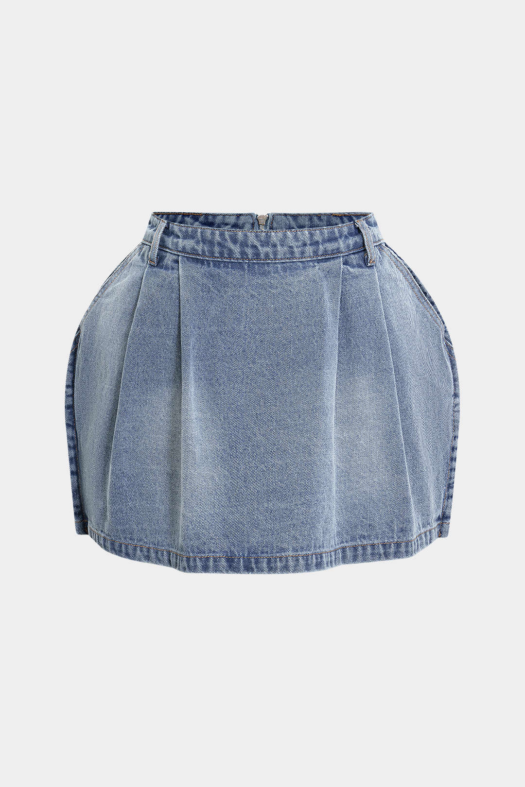 Denim Puff Hem Mini Skirt