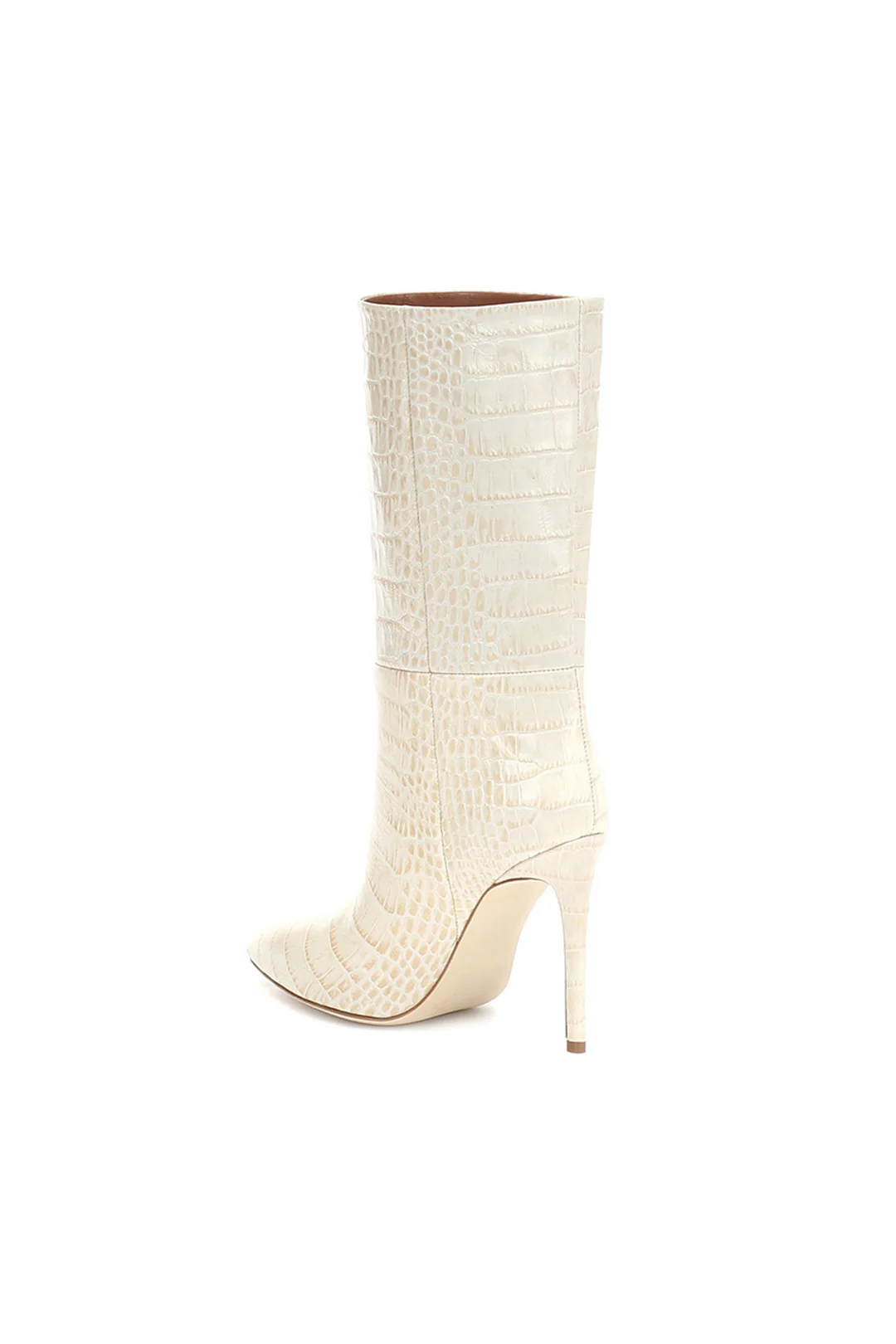 Pointed Faux Crocodile Leather Mid-Calf Boots