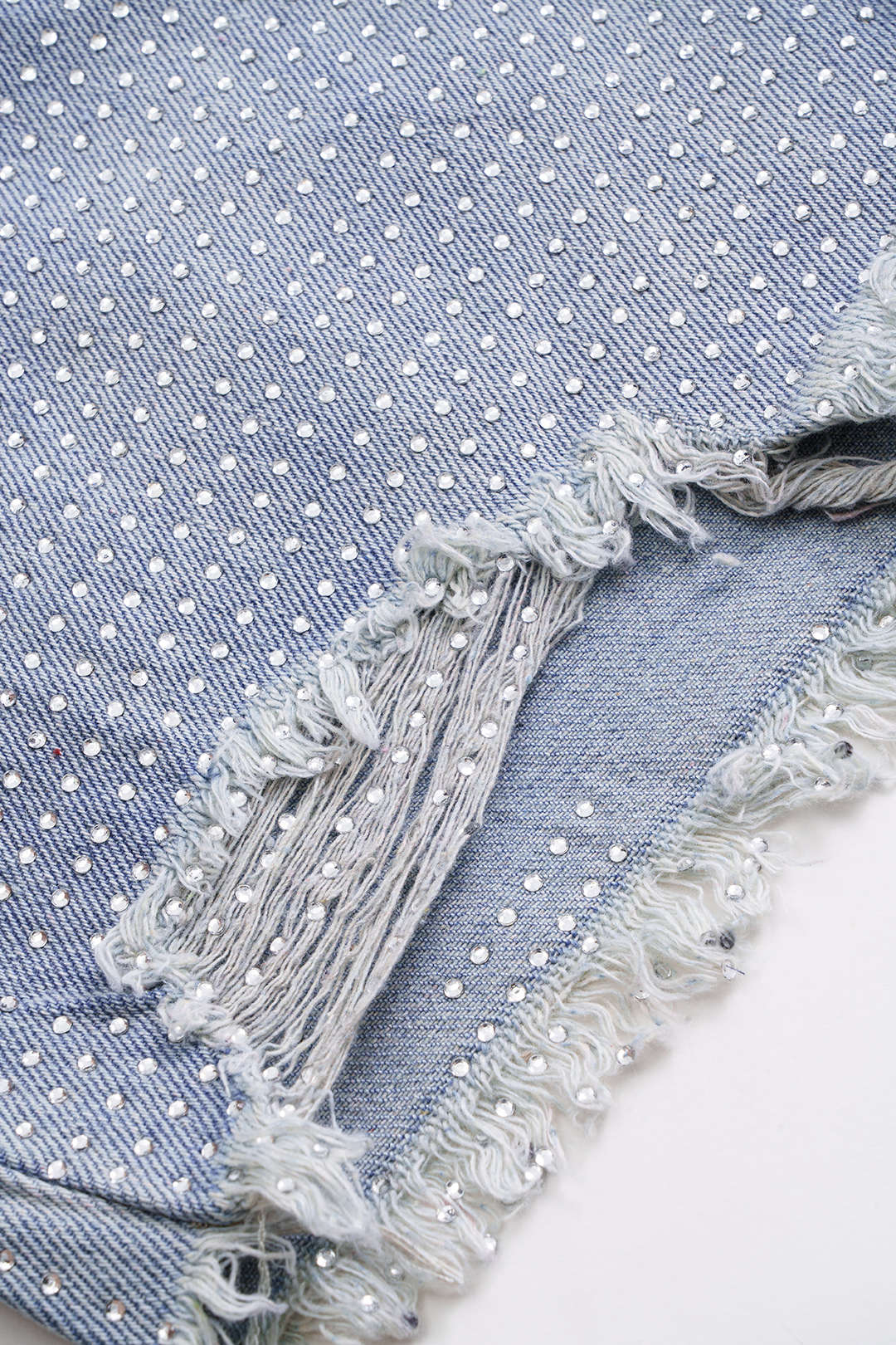 Ripped Frayed Rhinestone High Waist Denim Shorts