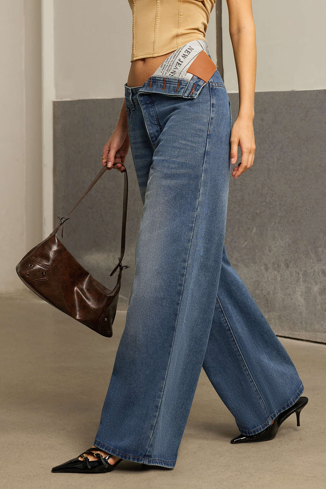 Asymmetrical High Waist Denim Jeans