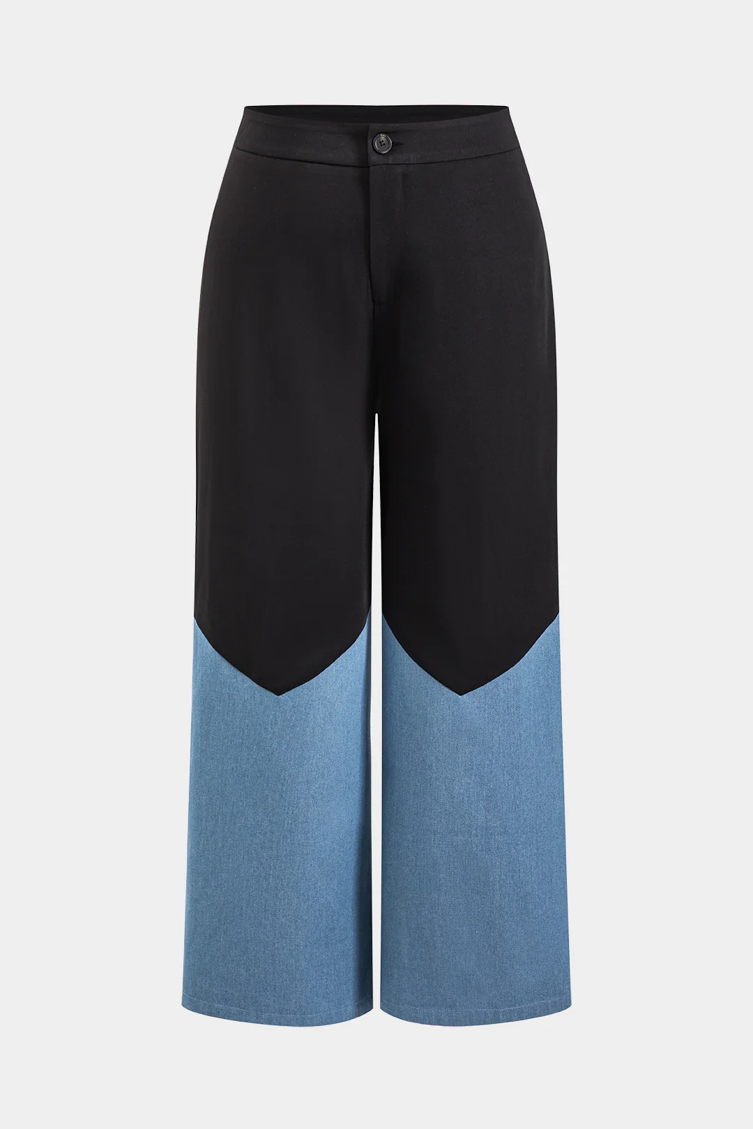 Plus Size High Waist Patchwork Wide Leg Denim Trousers