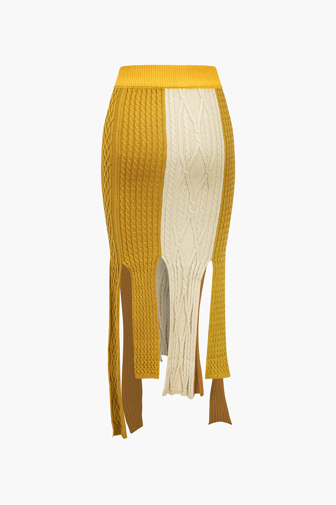 Contrasting Fringe-Trimmed Knit Mid-Length Skirt
