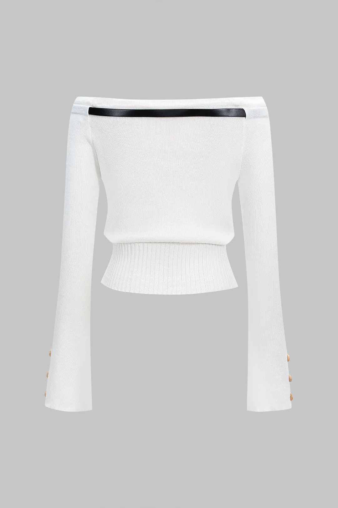 Belted Off Shoulder Cut Out Long-Sleeve Top