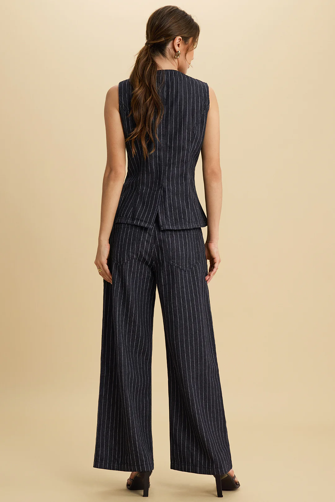 Denim Striped Print Button Tank Top