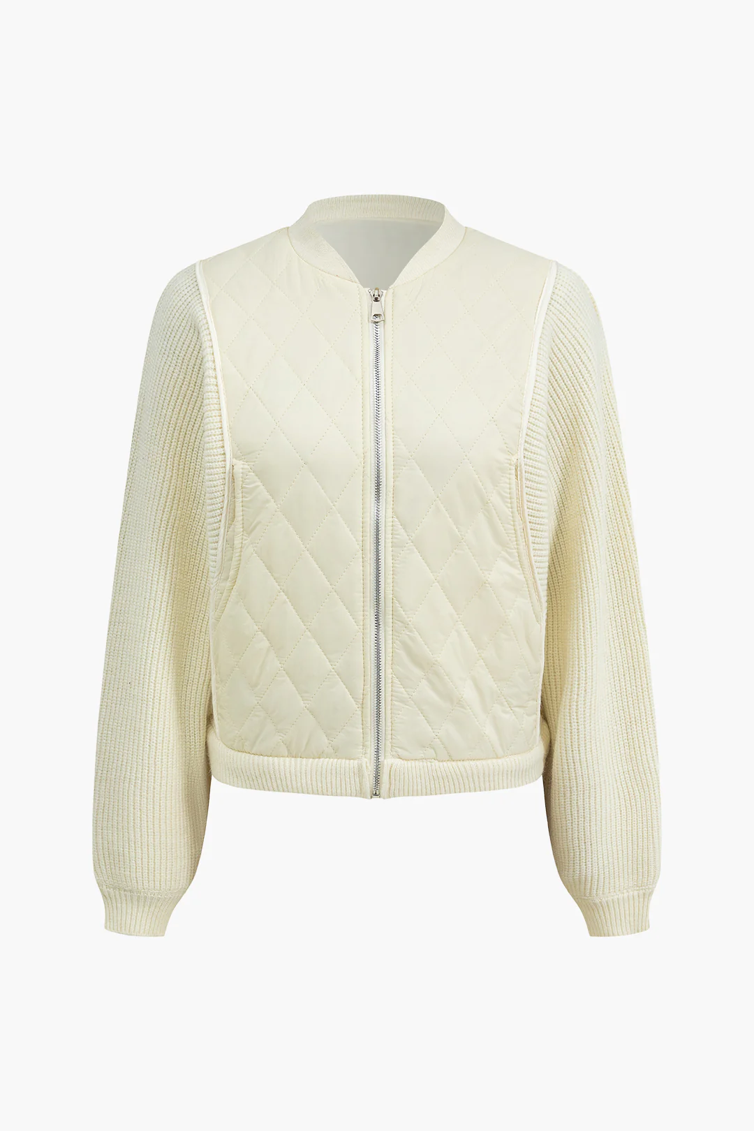 Knit Patchwork Zipper Cardigan