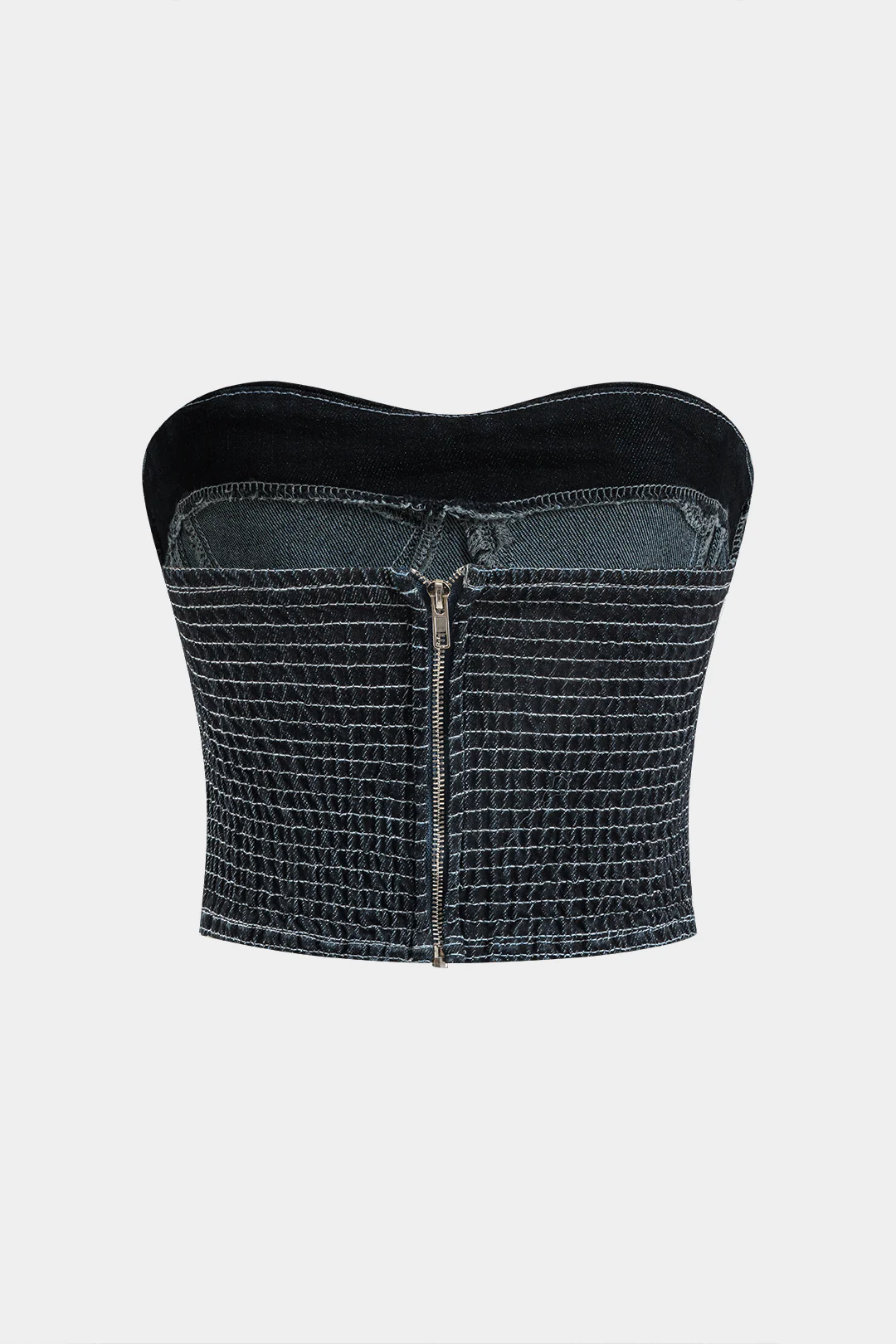 Denim Contrast Stitching Detail Bustier Tube Top and Shorts Set