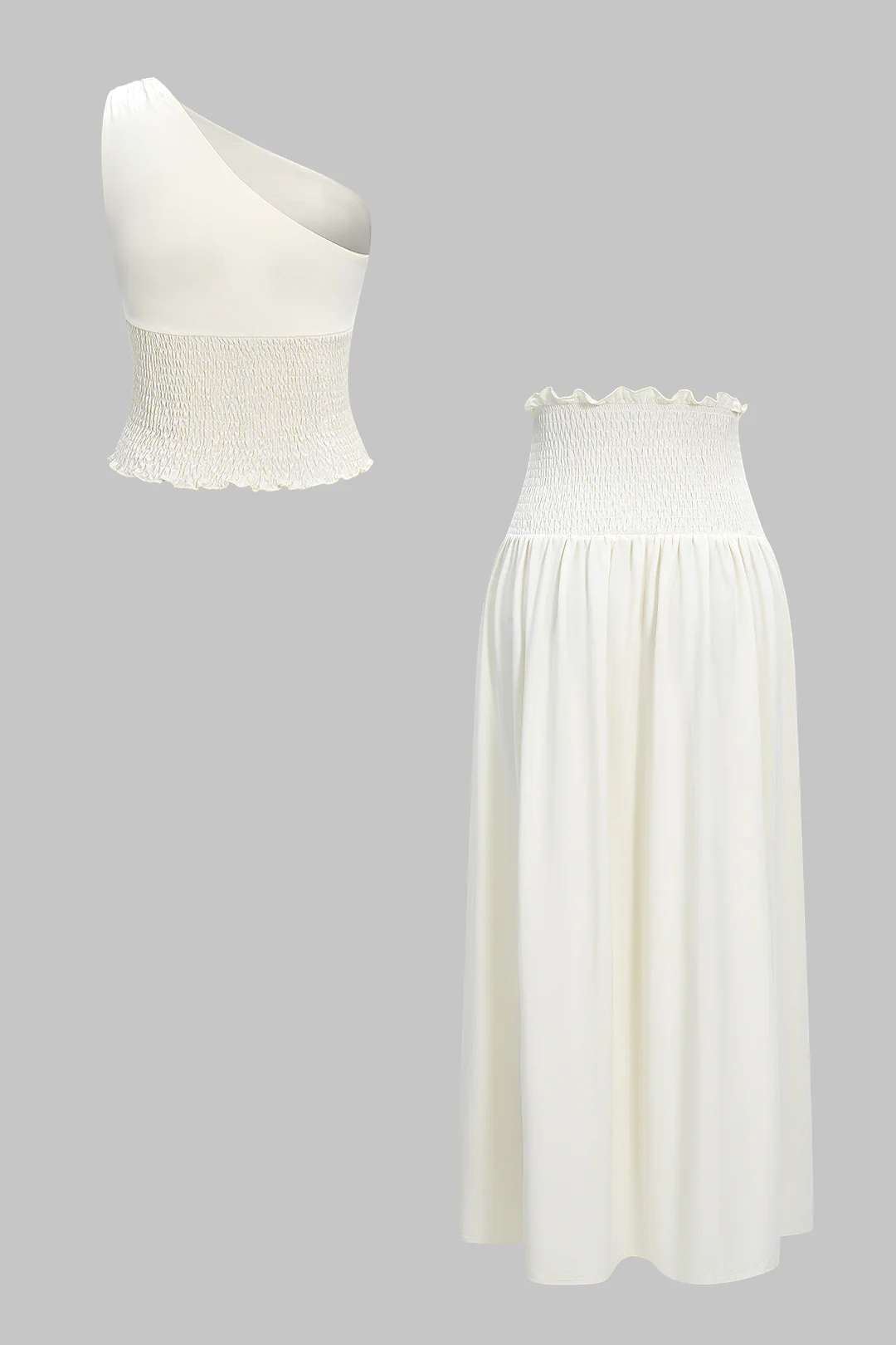 Shirred Single-Shoulder Cami Top and Strappy Skirt Outfit Set