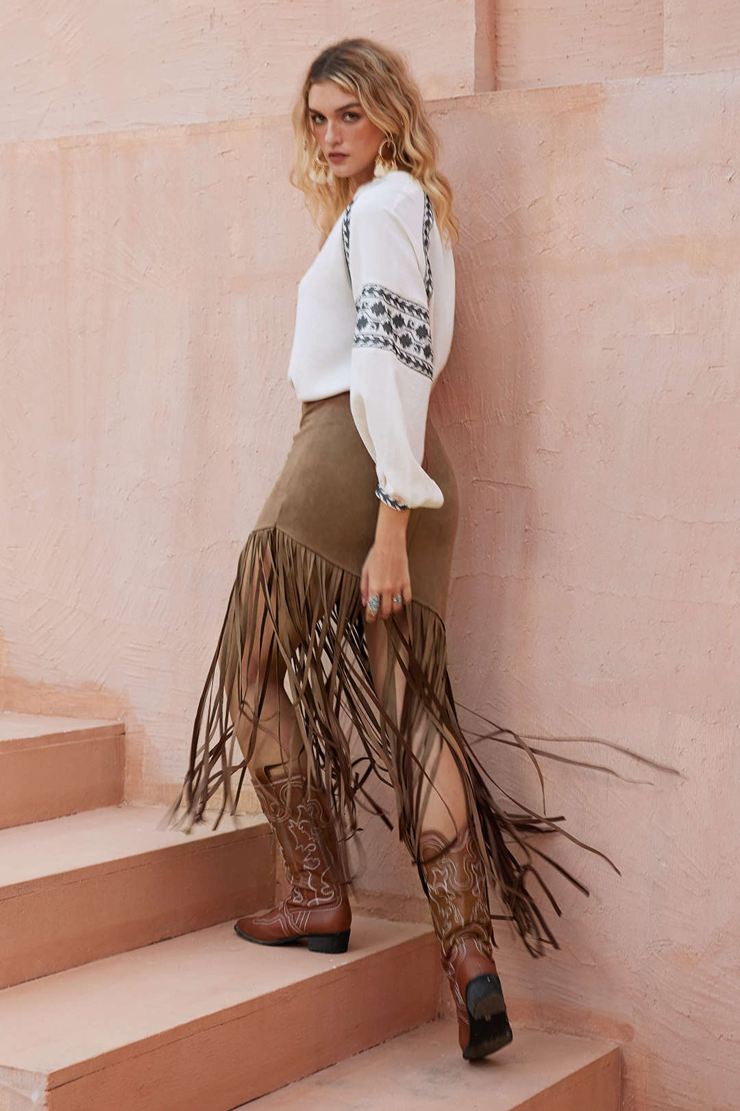 Solid Fringed Skirt
