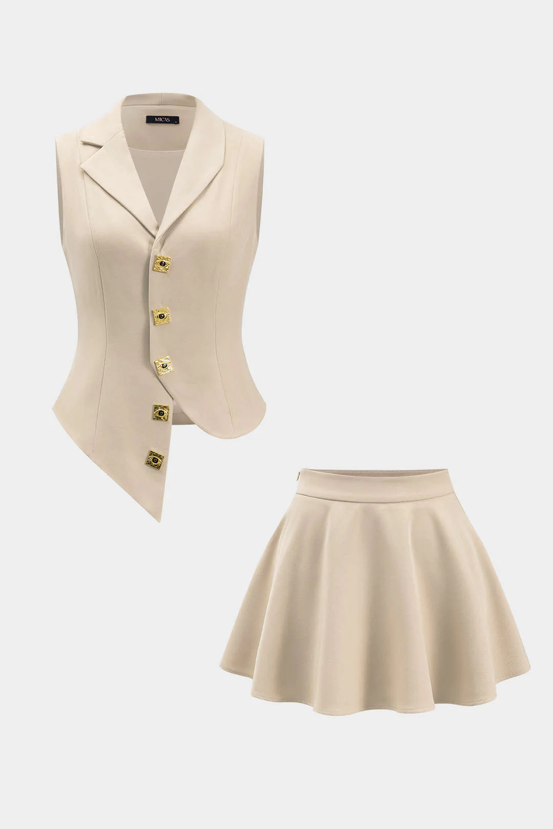 Metallic Asymmetrical Vest And Skirt Set