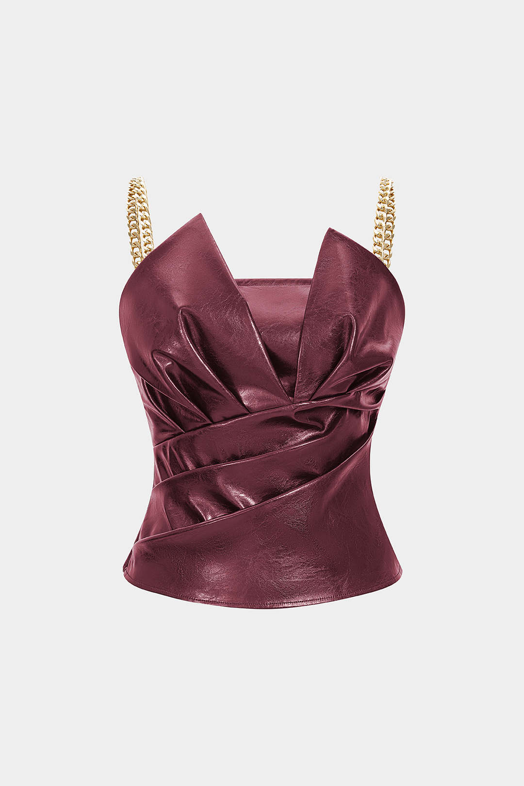 Faux Leather Metallic Chain Ruched Camisole Top