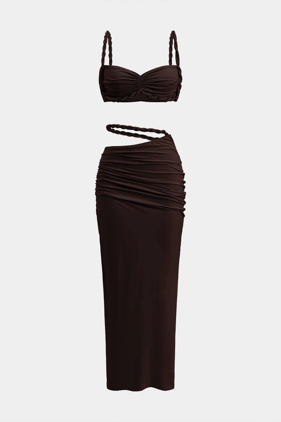 Ruched Backless Cami Top And Cut Out Skirt Set