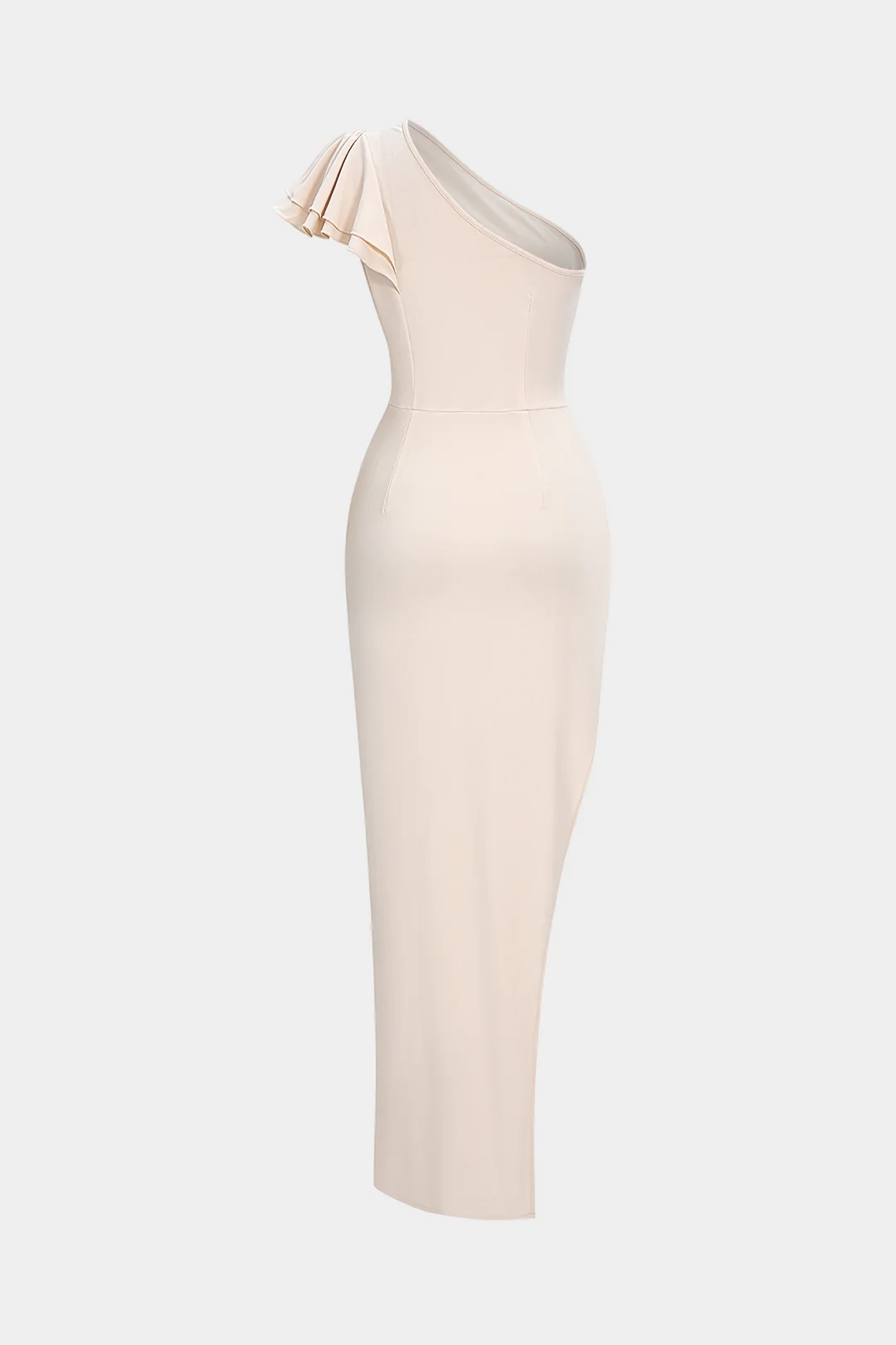 Ruffle Asymmetrical Shoulder Cut Out Sleeveless Midi Dress