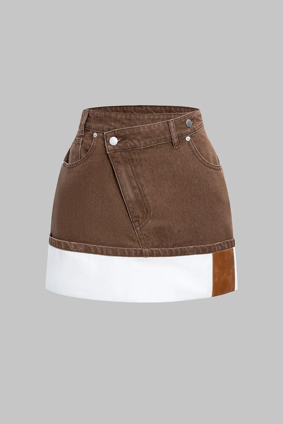 Asymmetrical Patchwork Zipper Denim Skirt