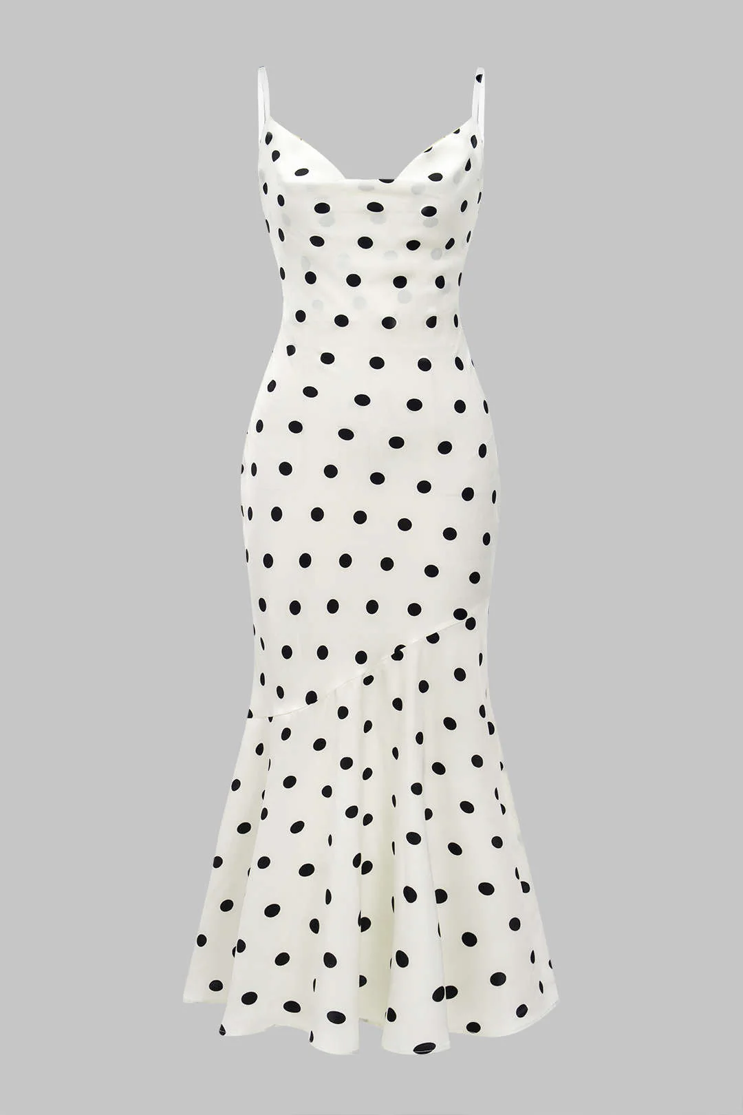 Contrast Polka Dots Print Cowl Neck Slip Sleeveless Midi Dress