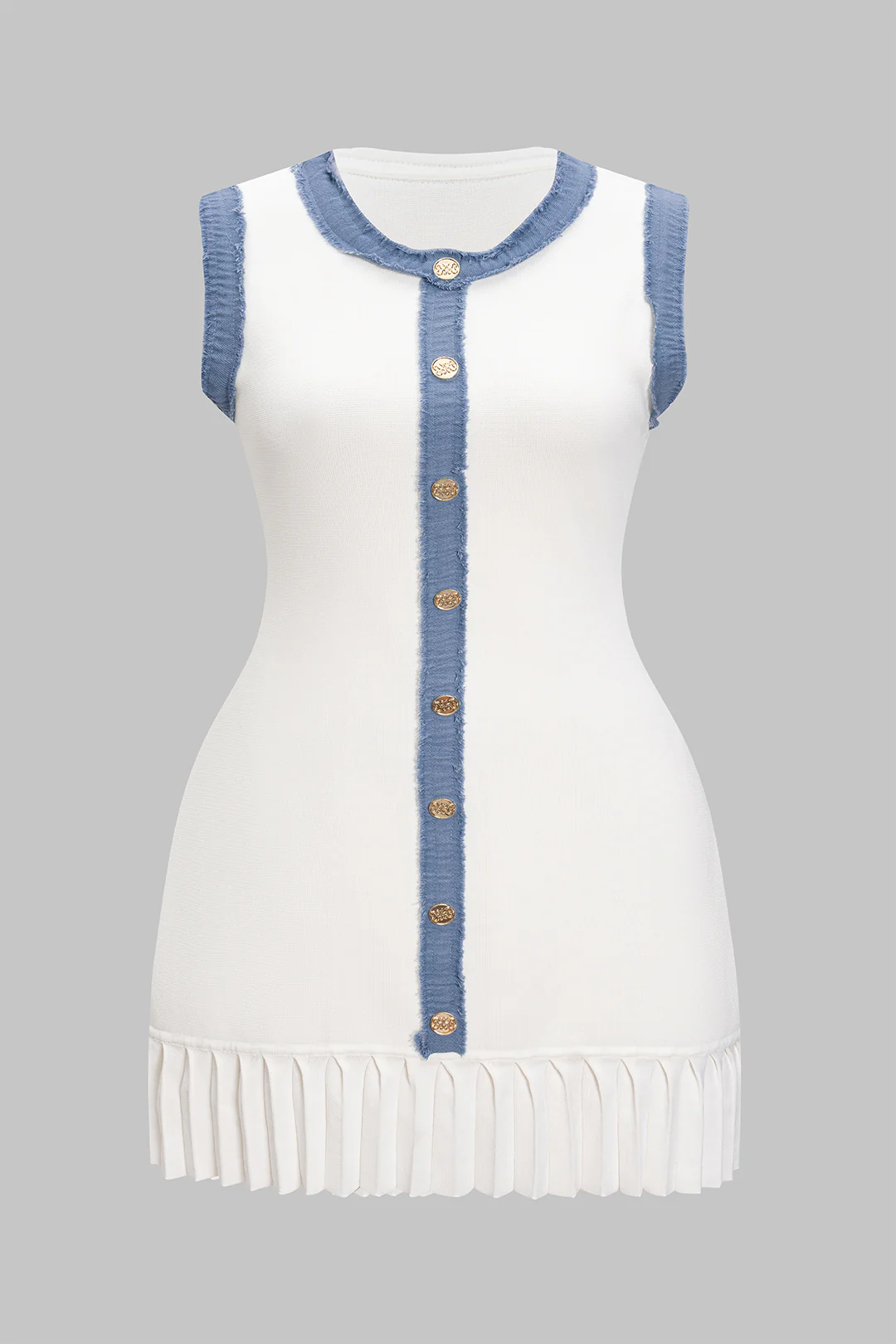 Plus Size Knit Patchwork Contrast Button Sleeveless Dress