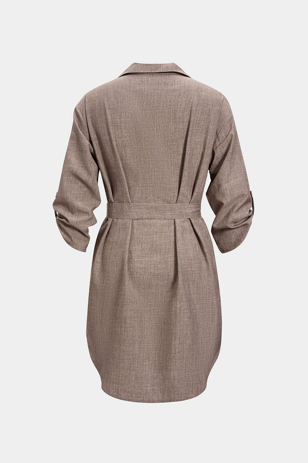 Buttoned V-Neck Belted Mini Dress